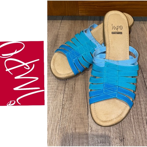 EUC Impo Stretch 8.5 Multi Blues Low Heel Sandals - Picture 1 of 4